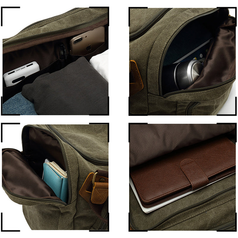 Canvas Travel Duffle Bag Full Grain Leather With Canvas Holdall Luggage Canvas Overnight Bag RockCow Leather Studio