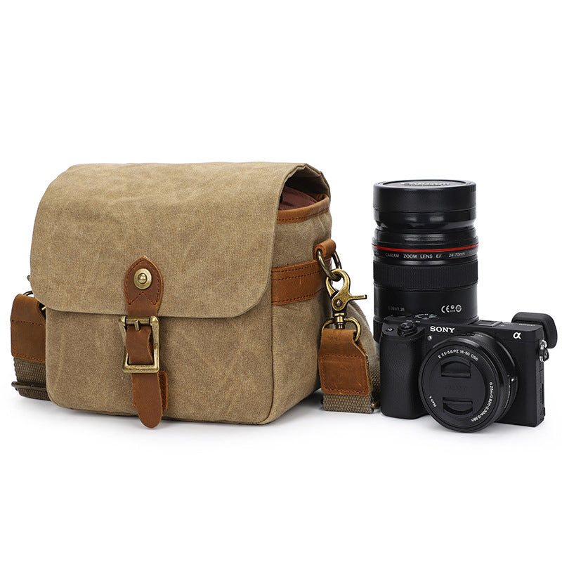 Canvas With Leather Camera Bag Waxed Canvas DSLR Camera Bag Waterproof Vintage Crossbody Messenger Bag QSMK-67 RockCow Leather Studio