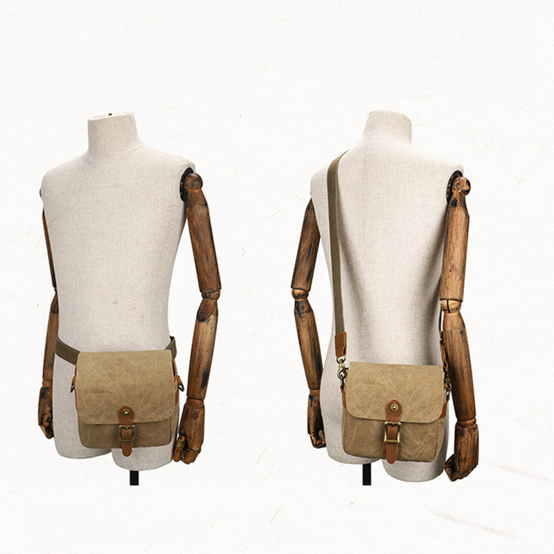 Canvas With Leather Camera Bag Waxed Canvas DSLR Camera Bag Waterproof Vintage Crossbody Messenger Bag QSMK-67 RockCow Leather Studio