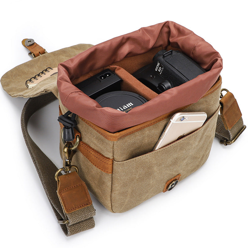 Canvas With Leather Camera Bag Waxed Canvas DSLR Camera Bag Waterproof Vintage Crossbody Messenger Bag QSMK-67 RockCow Leather Studio