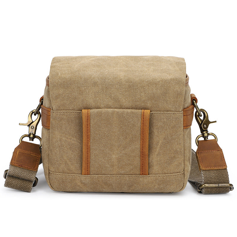 Canvas With Leather Camera Bag Waxed Canvas DSLR Camera Bag Waterproof Vintage Crossbody Messenger Bag QSMK-67 RockCow Leather Studio