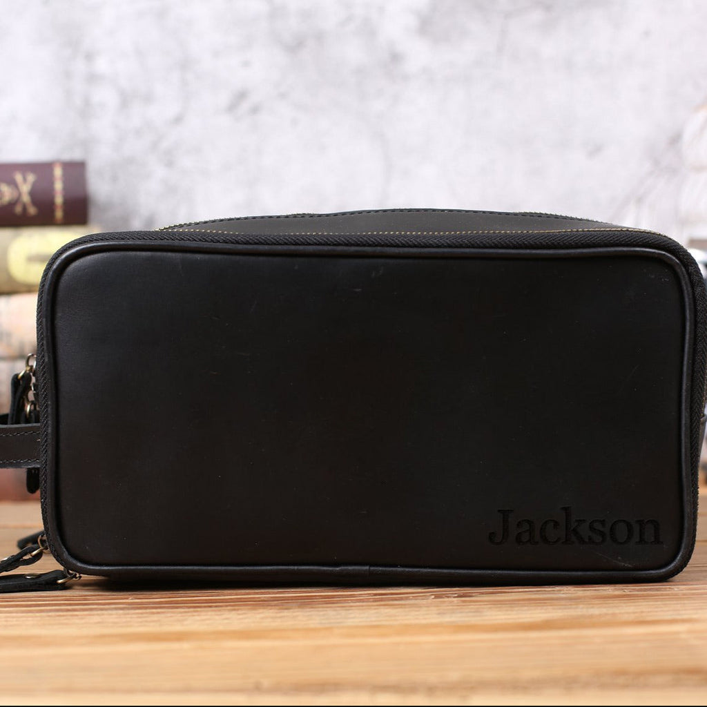 Groomsmen Gift Personalized Leather Toiletry Bag Waterproof Leather Dopp Kit Men's Shaving Kit, Christmas Gift RockCow Leather Studio