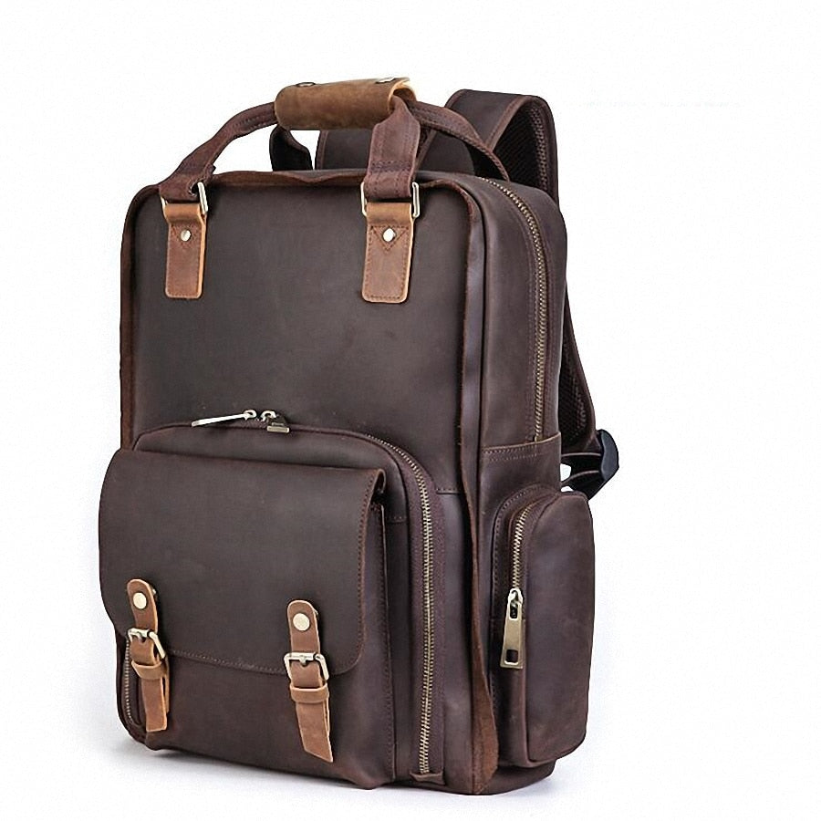 The Gaetano | Large Leather Backpack Camera Bag with Tripod Holder STEEL HORSE LEATHER