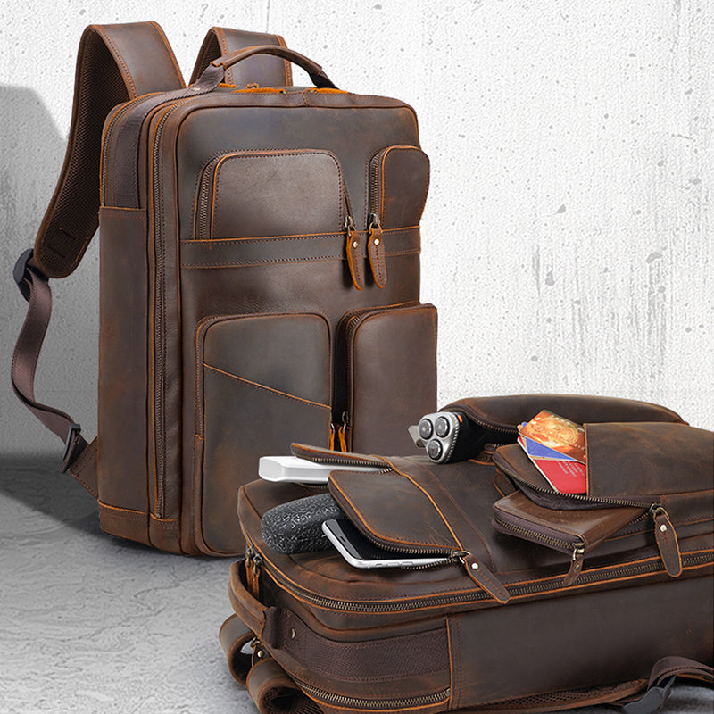 Crazy Horse Leather Backpack Handmade Leather Rucksack Large Leather Laptop Backpack Leather Travel Backpack RockCow Leather Studio