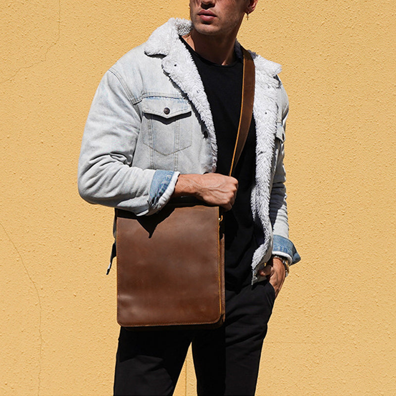 Crazy Horse Leather Bags For Men Handmade Leather Messenger Bags Retro Leather Shoulder Bags For Men RockCow Leather Studio