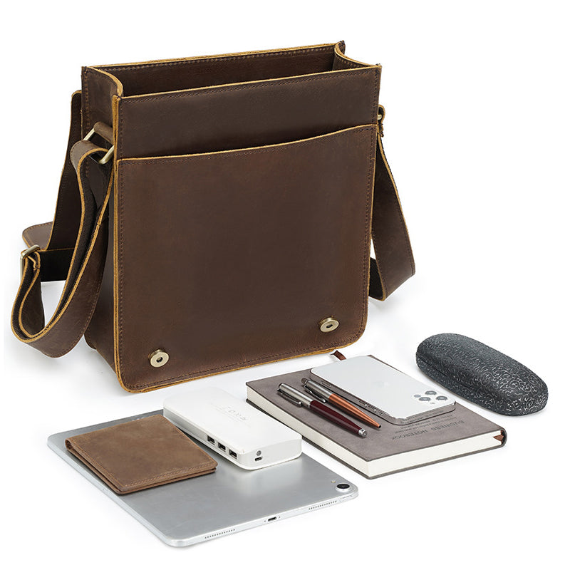 Crazy Horse Leather Bags For Men Handmade Leather Messenger Bags Retro Leather Shoulder Bags For Men RockCow Leather Studio