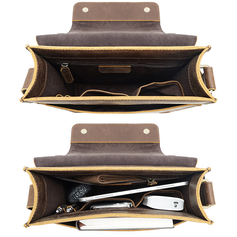 Crazy Horse Leather Bags For Men Handmade Leather Messenger Bags Retro Leather Shoulder Bags For Men RockCow Leather Studio