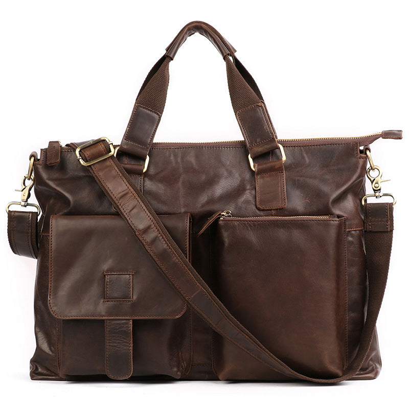 Crazy Horse Leather Briefcase Retro Tote Bag Handmade Shoulder Messenger Bag RockCow Leather Studio