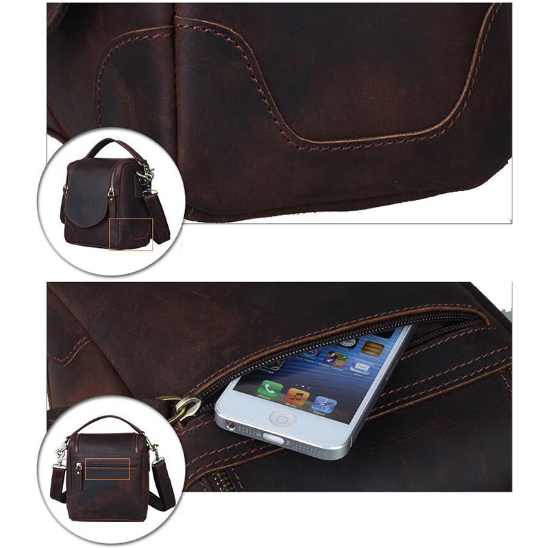 Crazy Horse Leather Camera Shoulder Bag Full Grain Leather Crossbody DSLR Camera Bag Mens Messenger Bag RockCow Leather Studio