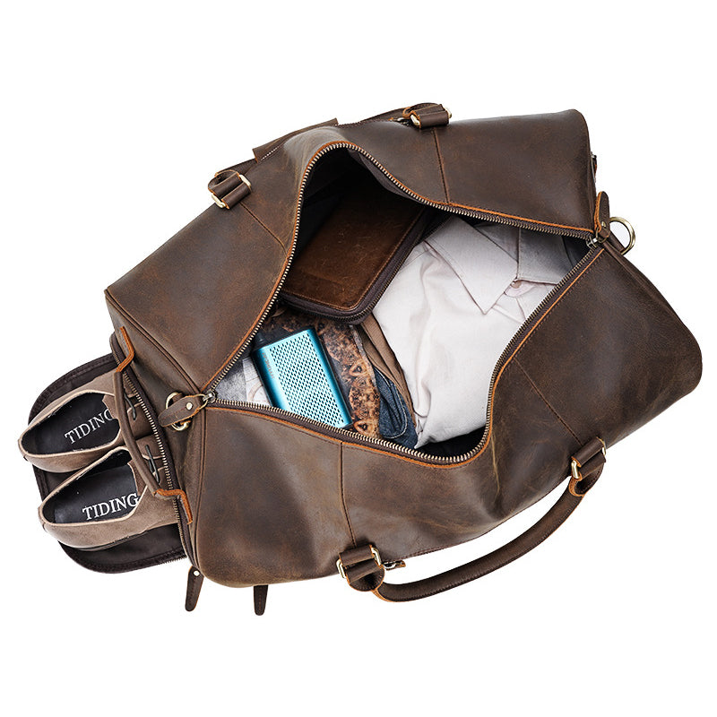 Crazy Horse Leather Duffle Bag Handmade Mens Leather Travel Bag Leather Tote Luggage Bag RockCow Leather Studio