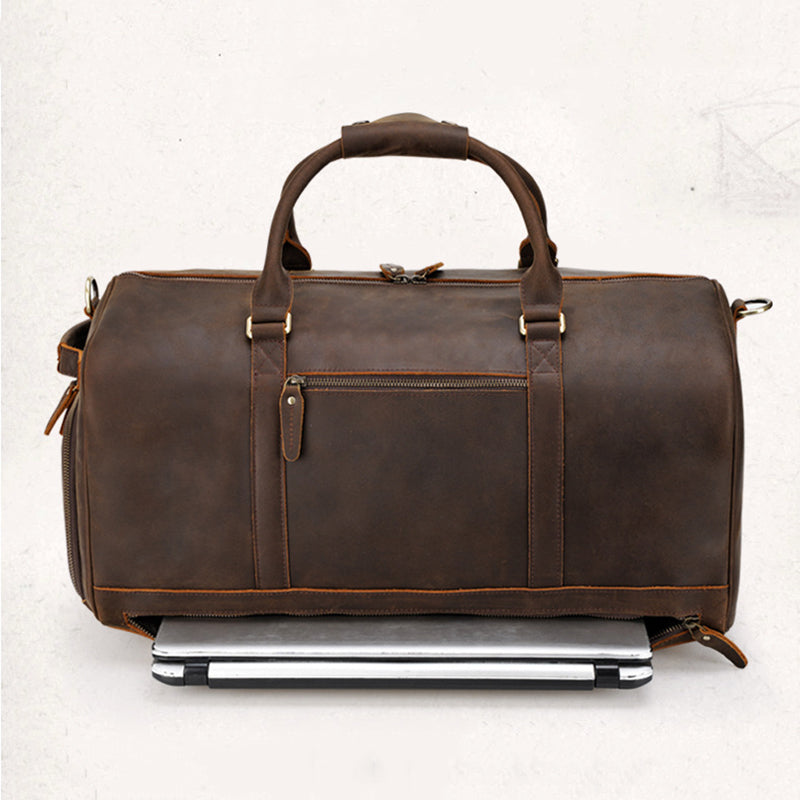 Crazy Horse Leather Duffle Bag Handmade Mens Leather Travel Bag Leather Tote Luggage Bag RockCow Leather Studio