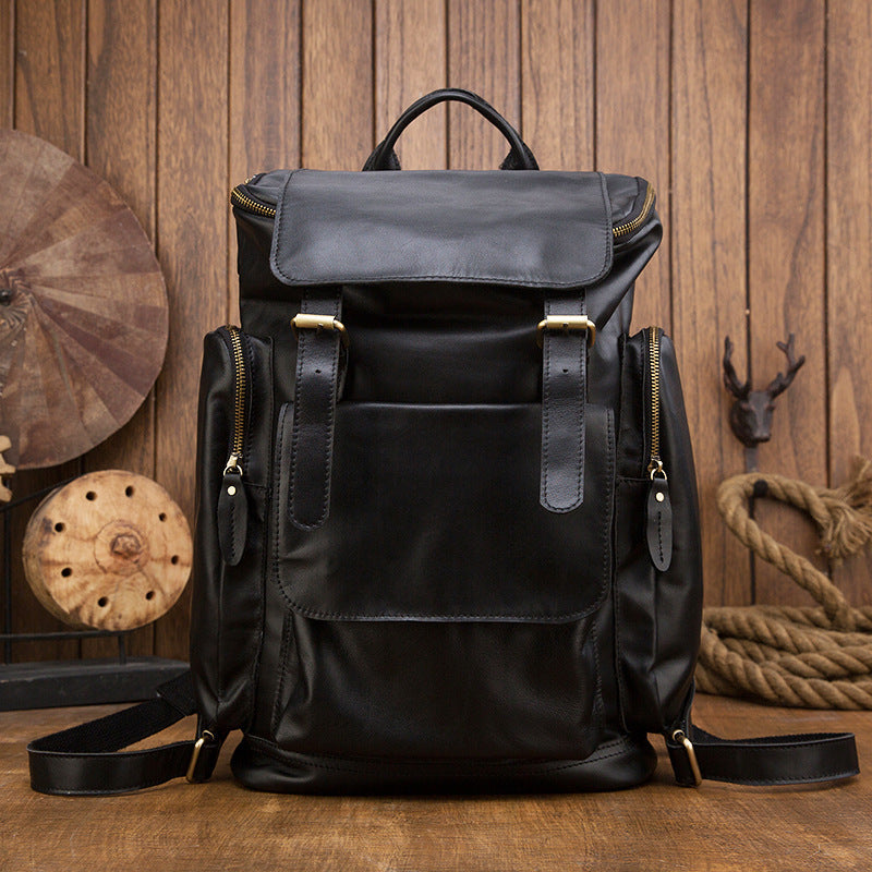 Crazy Horse Leather Men Backpack Vintage Laptop Backpack Travel Backpack ESS468 RockCow Leather Studio