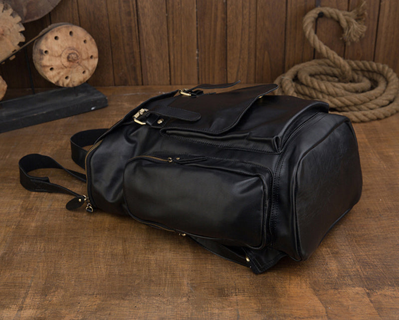 Crazy Horse Leather Men Backpack Vintage Laptop Backpack Travel Backpack ESS468 RockCow Leather Studio