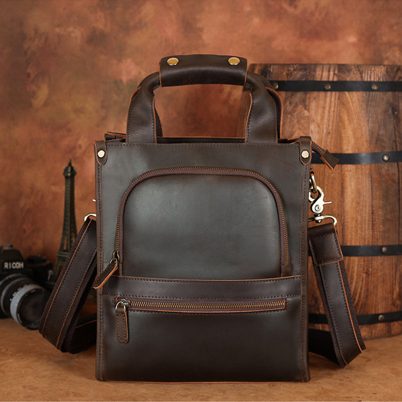 Crazy Horse Leather Shoulder Bag For Mens Leather Handbag Leather Tote Retro Leather Crossbody Bag RockCow Leather Studio