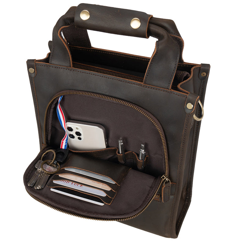 Crazy Horse Leather Shoulder Bag For Mens Leather Handbag Leather Tote Retro Leather Crossbody Bag RockCow Leather Studio