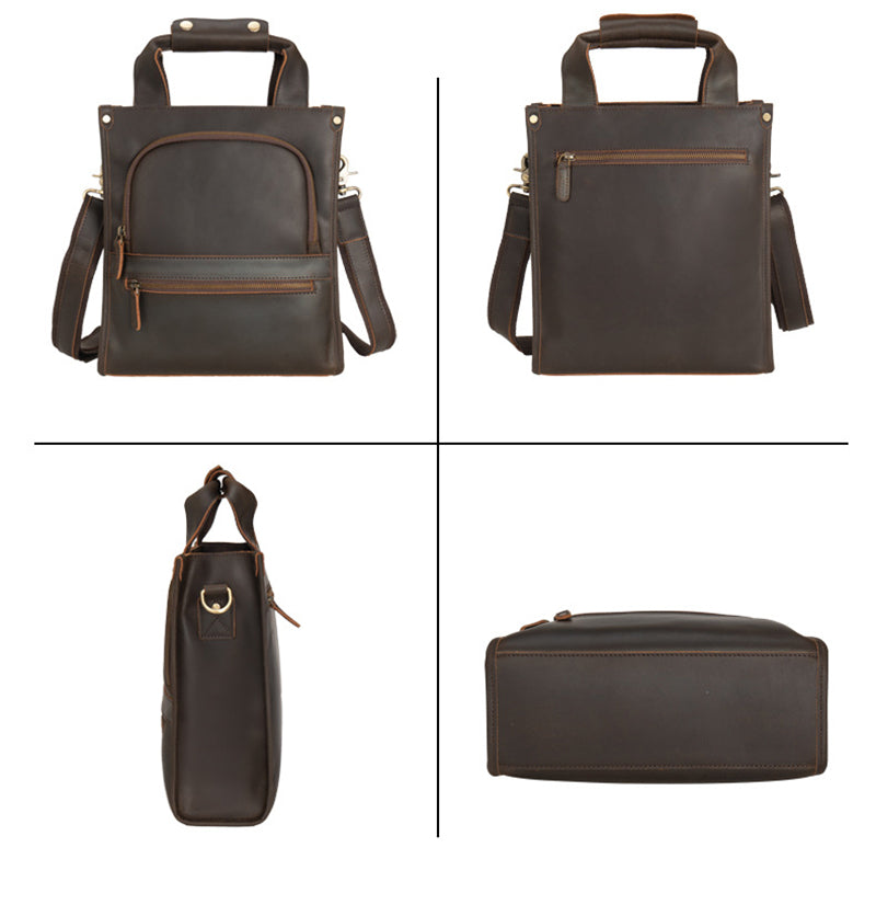 Crazy Horse Leather Shoulder Bag For Mens Leather Handbag Leather Tote Retro Leather Crossbody Bag RockCow Leather Studio
