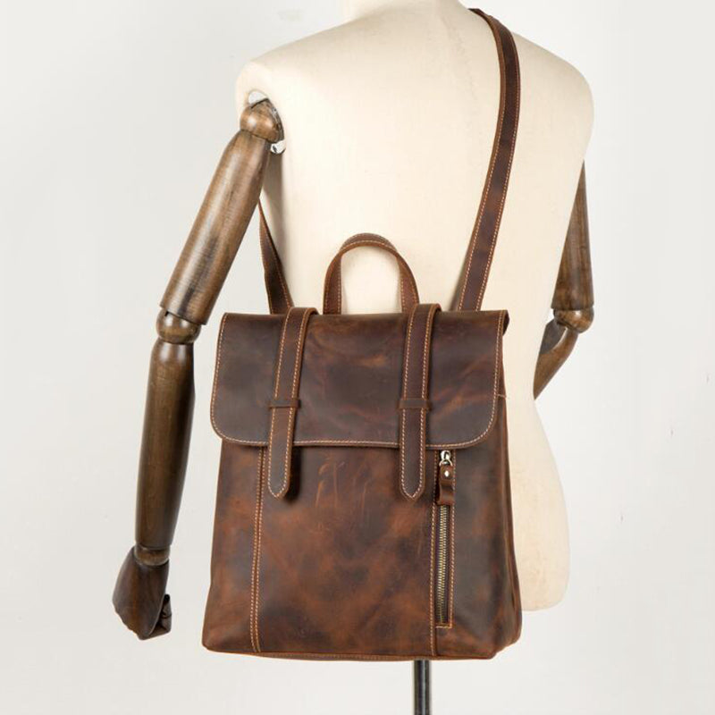 Crazy Horse Leather Backpack Laptop Backpack Travel Backpack Retro Shoulder Messenger Bag RockCow Leather Studio