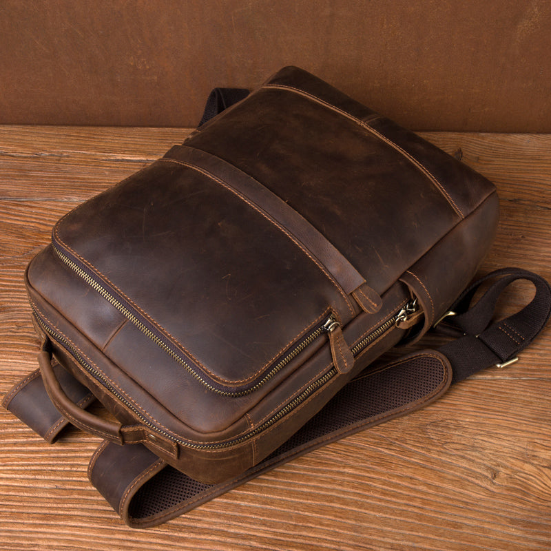 Crazy Horse Leather Backpack Men Laptop Backpack Handmade Travel Backpack RockCow Leather Studio