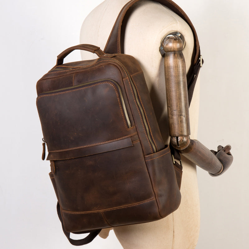 Crazy Horse Leather Backpack Men Laptop Backpack Handmade Travel Backpack RockCow Leather Studio