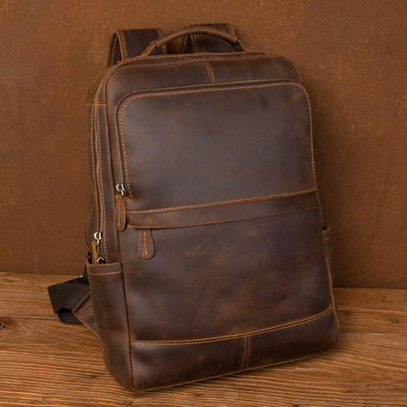 Crazy Horse Leather Backpack Men Laptop Backpack Handmade Travel Backpack RockCow Leather Studio