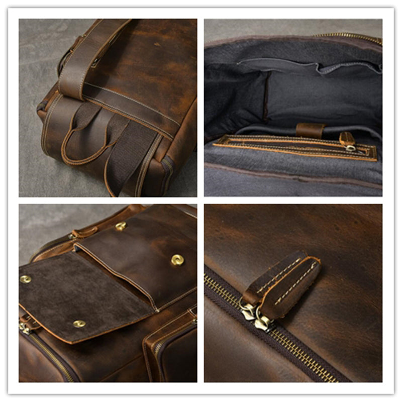 Crazy Horse Leather Men Backpack Vintage Laptop Backpack Travel Backpack ESS468 RockCow Leather Studio