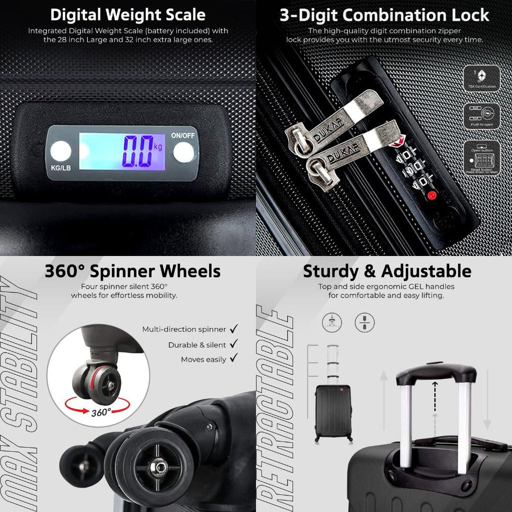 INTELY 3 Piece Set 20''/28''/32'' with Built-in Digital Weight Scale Dukap