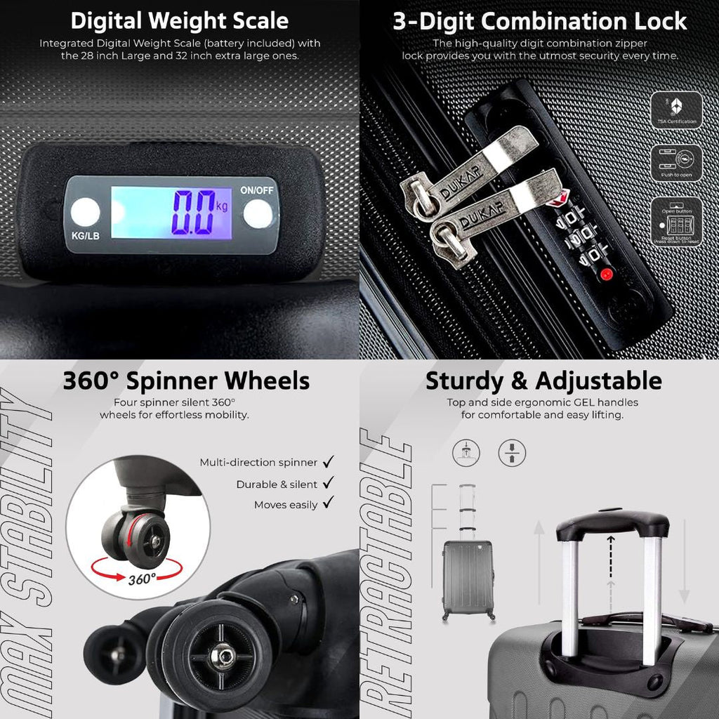 INTELY 3 Piece Set 20''/28''/32'' with Built-in Digital Weight Scale Dukap