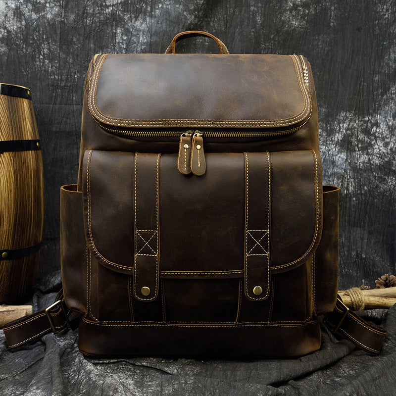 Large Capacity Travel Backpack Crazy Horse Leather Men Backpack Laptop Backpack RockCow Leather Studio