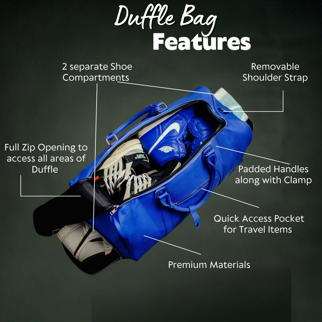 Royal Blue Leather Duffle Bag Sole Premise