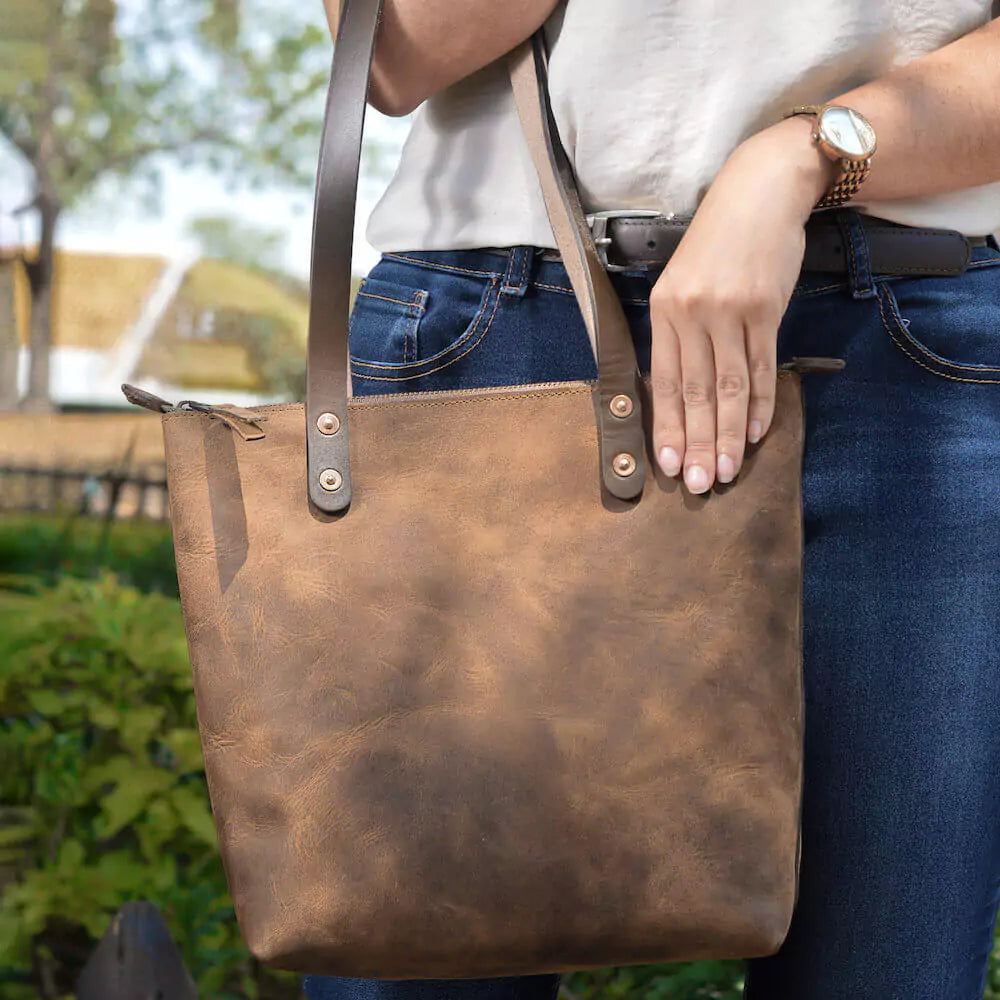 Eden SMALL Leather Tote Bag - Zippered Mission Mercantile Leather Goods