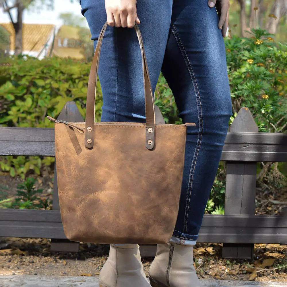 Eden SMALL Leather Tote Bag - Zippered Mission Mercantile Leather Goods