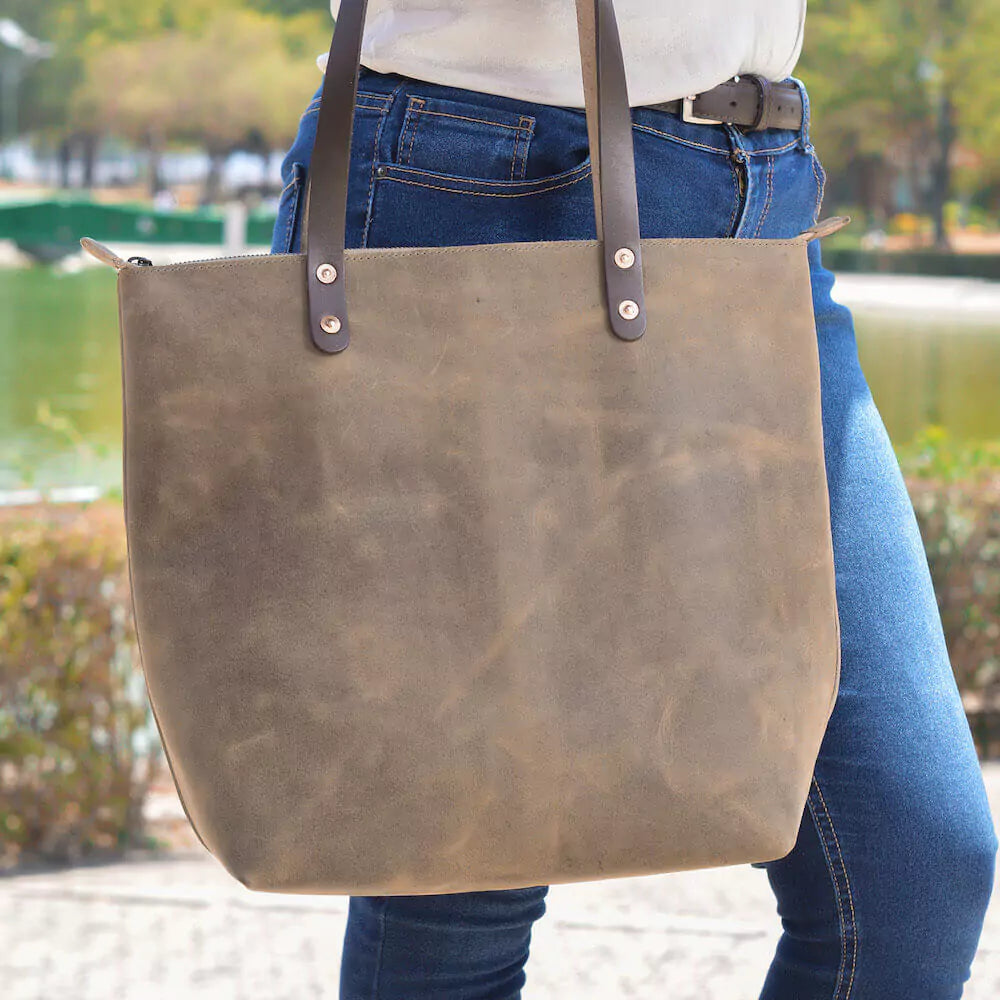 Eden LARGE Leather Tote Bag - Zippered Mission Mercantile Leather Goods