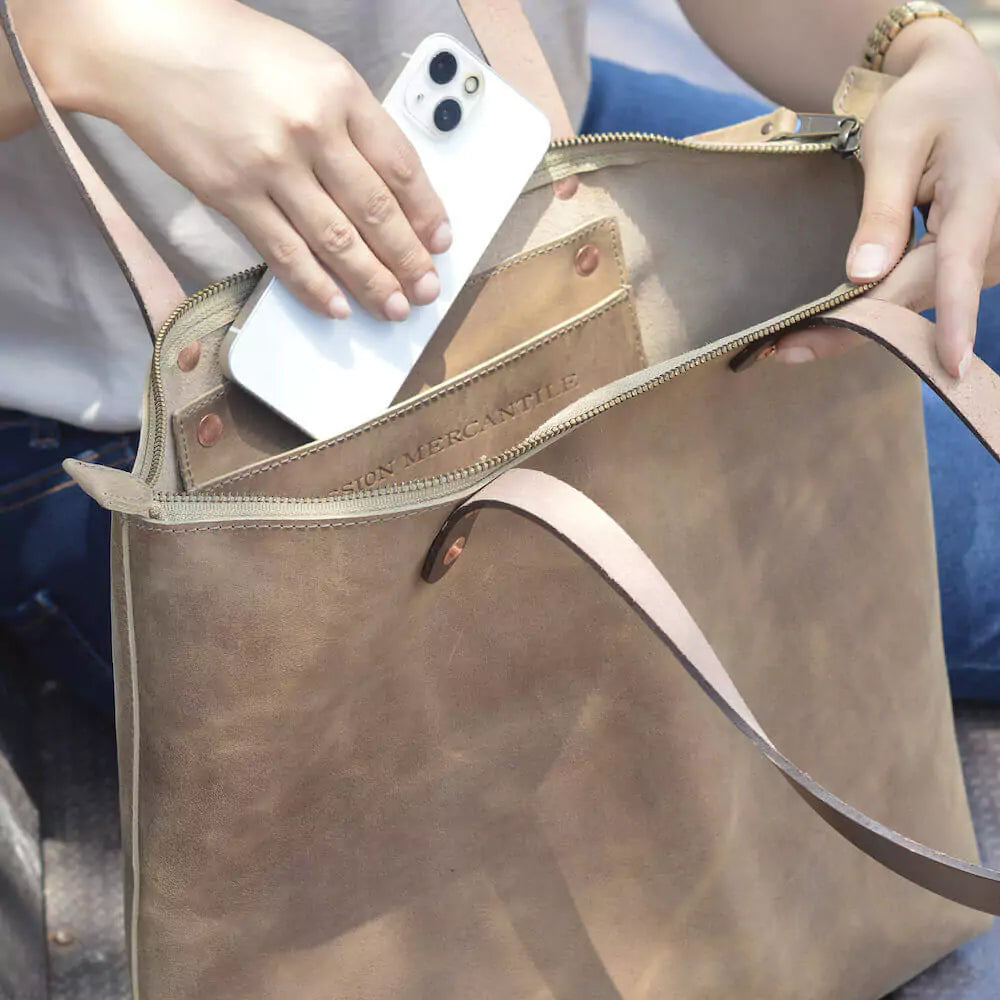 Eden LARGE Leather Tote Bag - Zippered Mission Mercantile Leather Goods