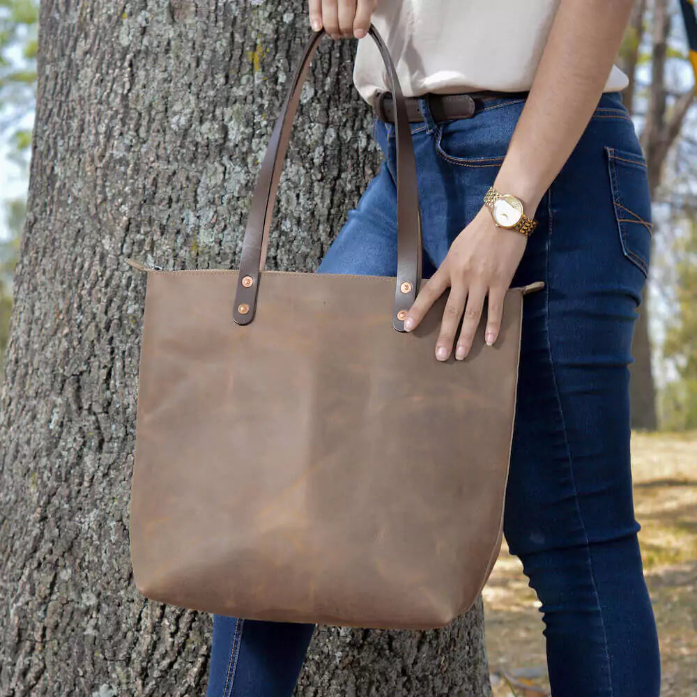 Eden MEDIUM Leather Tote Bag - Zippered Mission Mercantile Leather Goods