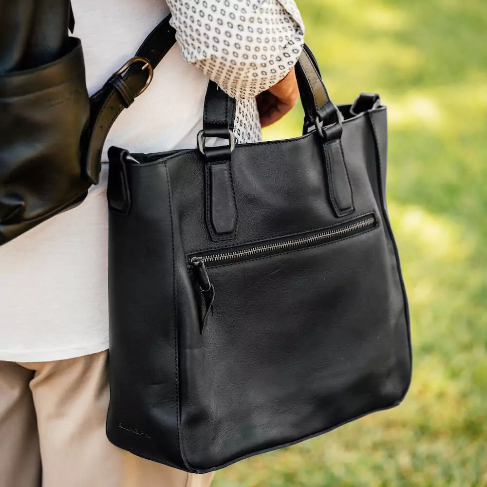 Ellington Leather Market Tote with Zippered Pouch Mission Mercantile Leather Goods