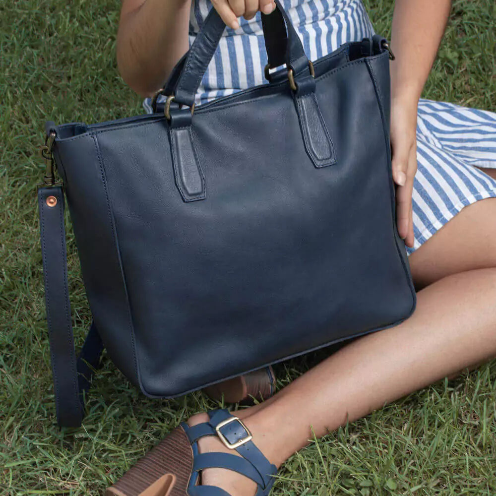 Ellington Leather Market Tote with Zippered Pouch Mission Mercantile Leather Goods