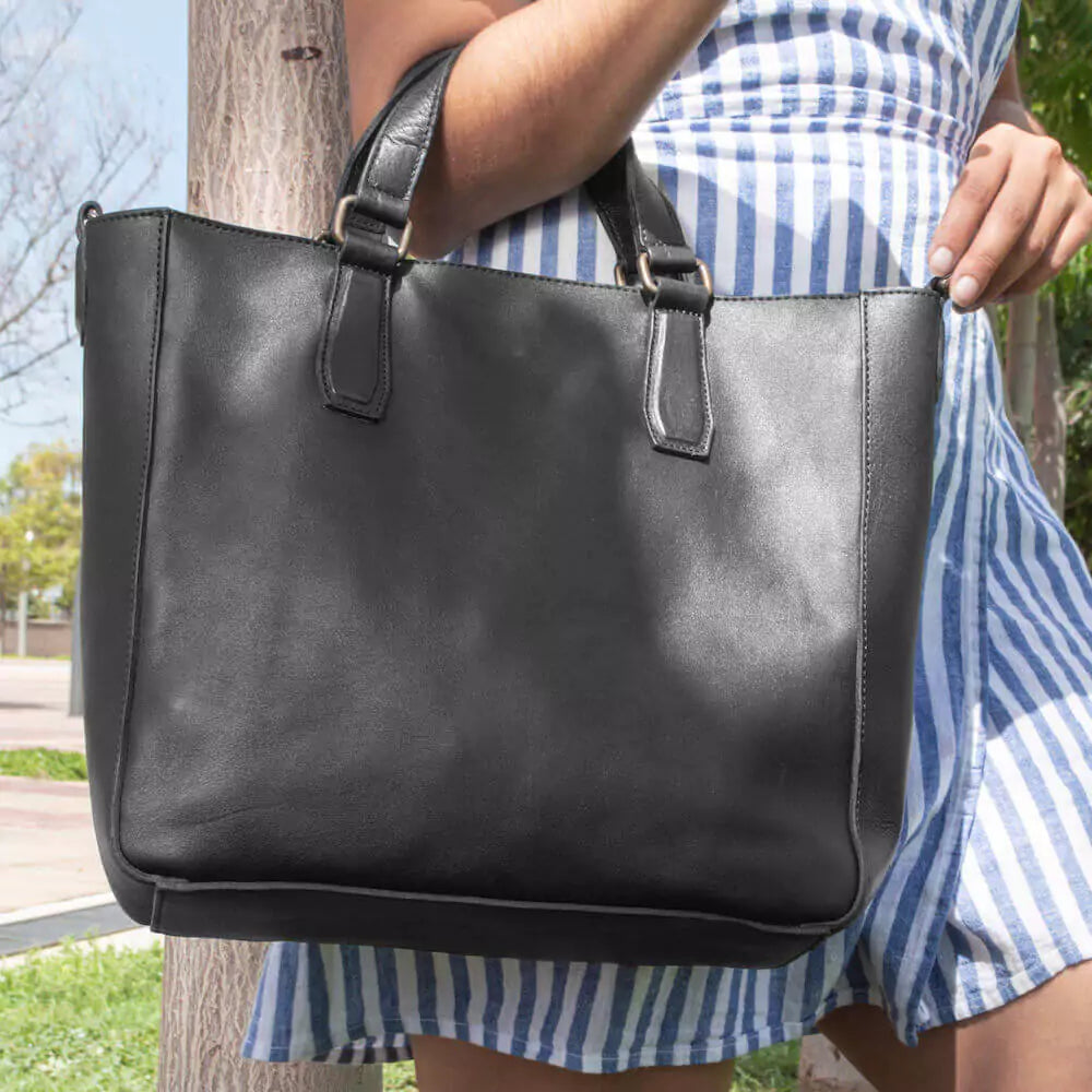 Ellington Leather Market Tote with Zippered Pouch Mission Mercantile Leather Goods