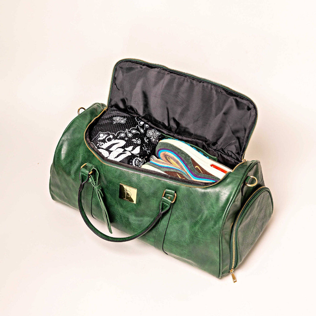 Emerald Green Leather Weekender Duffle Bag Sole Premise
