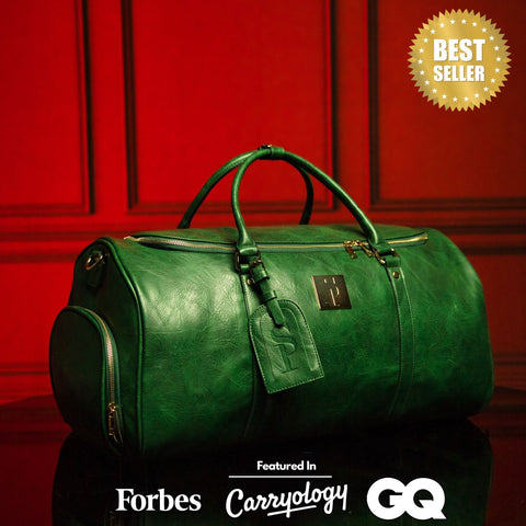 Emerald Green Leather Weekender Duffle Bag Sole Premise