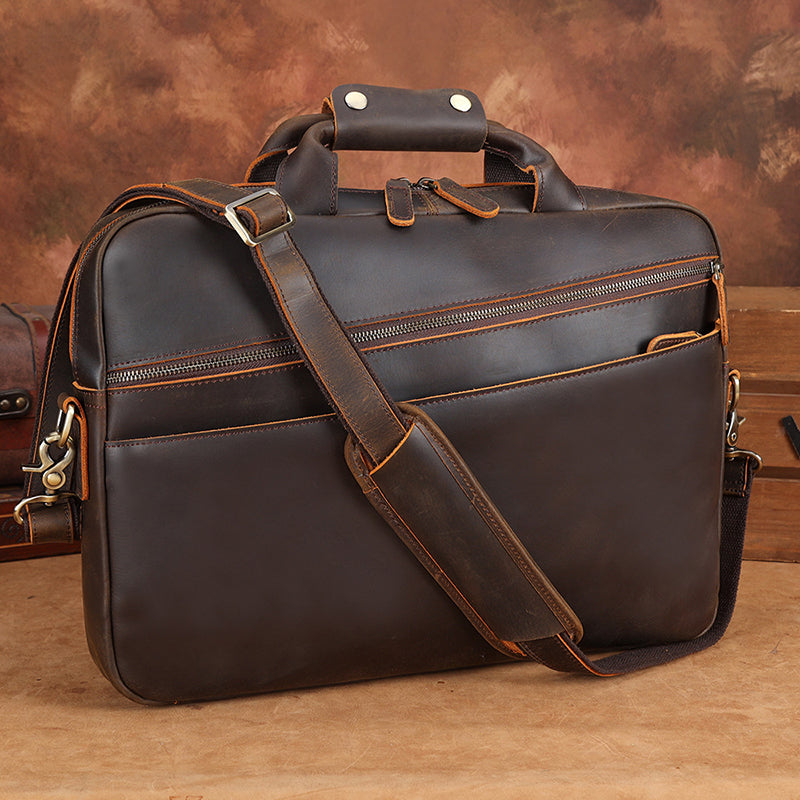 Full Grain Leather Attache Leather Messenger Bag Classic Leather Business Briefcase Vintage 15.6" Laptop Bag For Mens RockCow Leather Studio