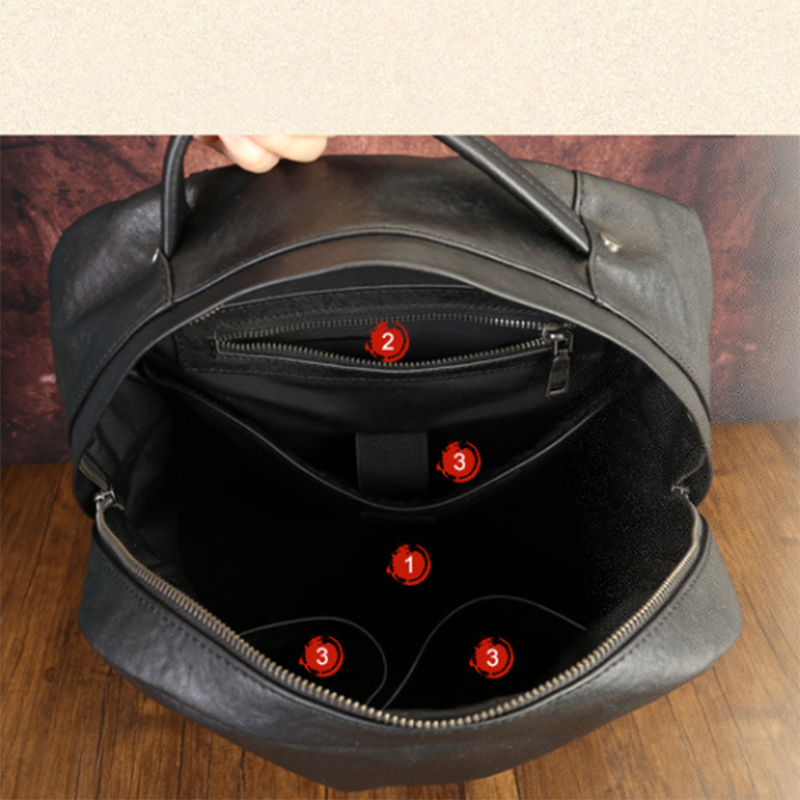 Full Grain Leather Backpack Black Men's Leather Backpack Handmade Travel Backpack RockCow Leather Studio