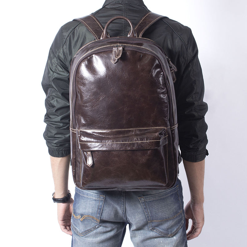 Full Grain Leather Backpack Casual Shoulder Travel Bag For Men Laptop Backpack RockCow Leather Studio
