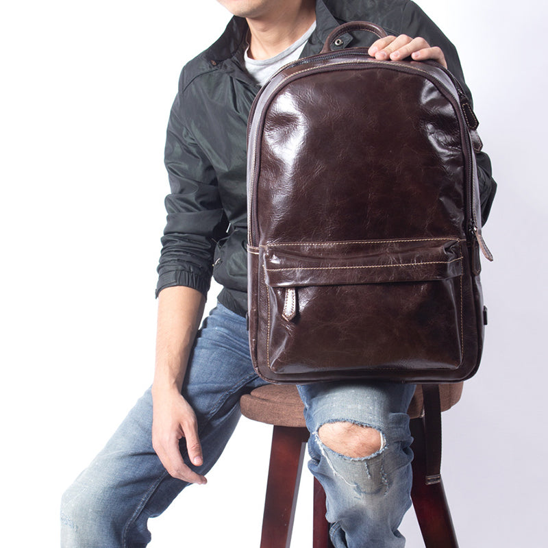 Full Grain Leather Backpack Casual Shoulder Travel Bag For Men Laptop Backpack RockCow Leather Studio
