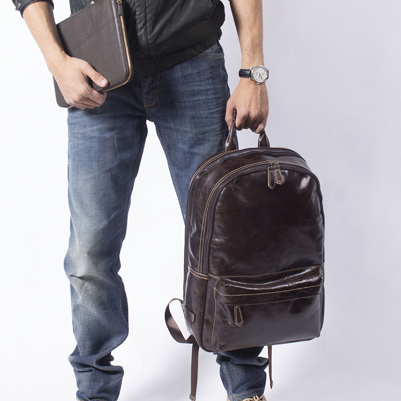 Full Grain Leather Backpack Casual Shoulder Travel Bag For Men Laptop Backpack RockCow Leather Studio