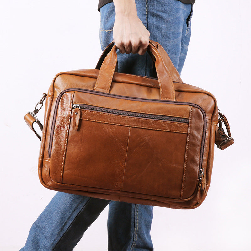 Full Grain Leather Briefcase, 15 Inches Laptop Bag, Leather Messenger Bag, Natural Leather Shoulder Bag RockCow Leather Studio