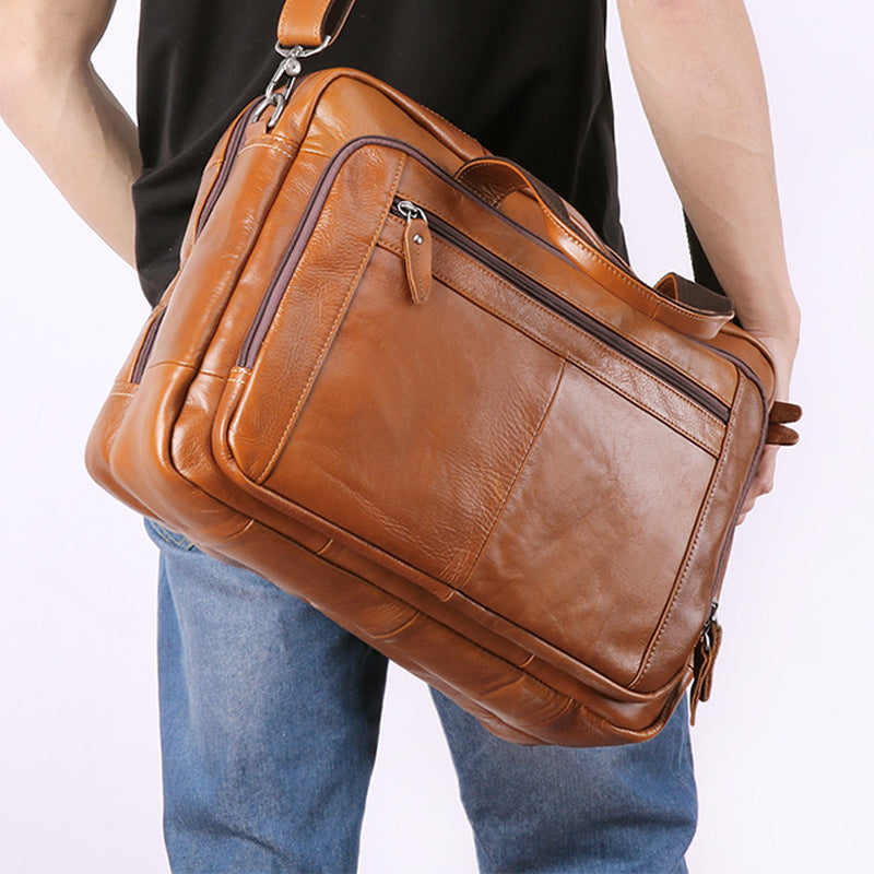 Full Grain Leather Briefcase, 15 Inches Laptop Bag, Leather Messenger Bag, Natural Leather Shoulder Bag RockCow Leather Studio