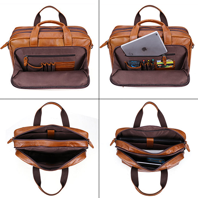 Full Grain Leather Briefcase, 15 Inches Laptop Bag, Leather Messenger Bag, Natural Leather Shoulder Bag RockCow Leather Studio