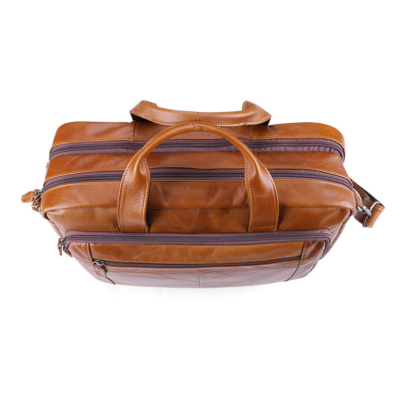 Full Grain Leather Briefcase, 15 Inches Laptop Bag, Leather Messenger Bag, Natural Leather Shoulder Bag RockCow Leather Studio