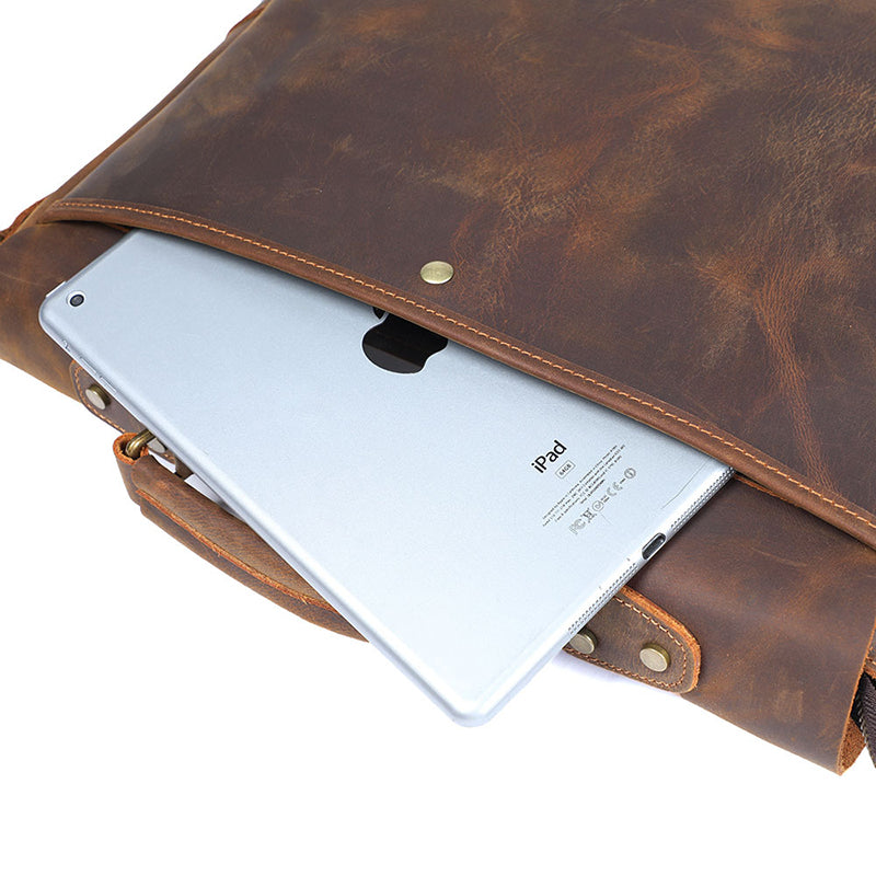Full Grain Leather Briefcase Men's Leather Messenger Bag Handmade Laptop Bag Crossbody Shoulder Bag Top Handle Business Bag RockCow Leather Studio