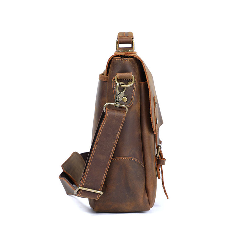 Full Grain Leather Briefcase Men's Leather Messenger Bag Handmade Laptop Bag Crossbody Shoulder Bag Top Handle Business Bag RockCow Leather Studio